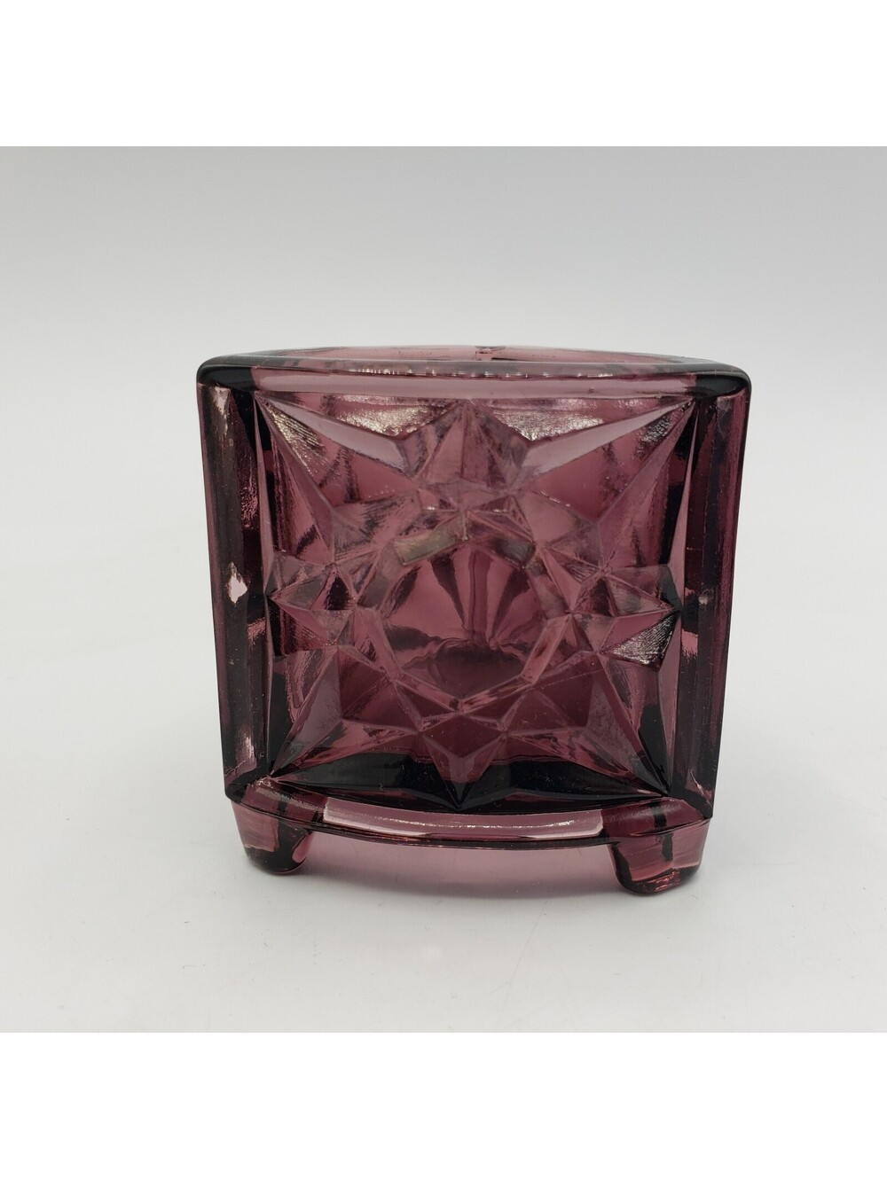 Vintage LG Wright Star Pattern Purple Glass Toothpick Holder Amethyst
